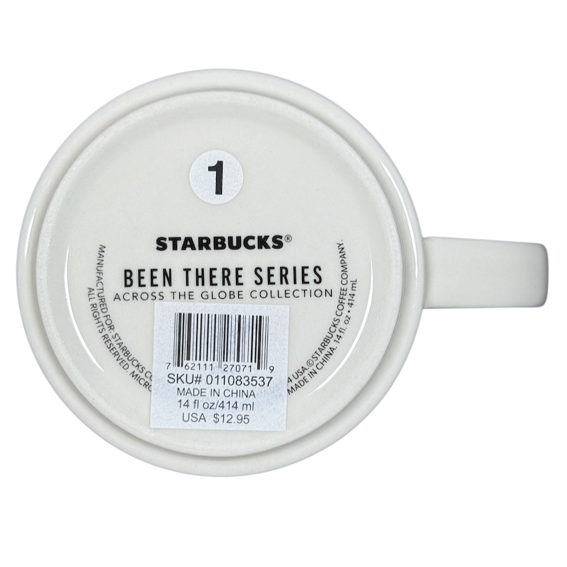 Bottom view of Starbucks Georgia Been There Series mug showing label and product details