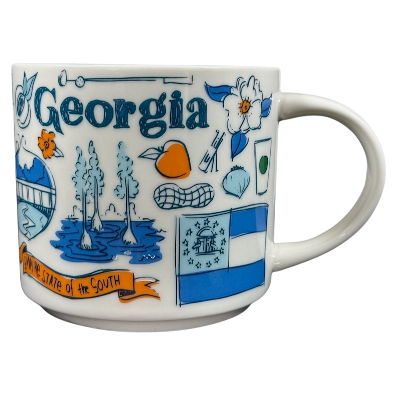Starbucks Georgia Been There Series mug featuring Georgia-themed illustrations and state flag