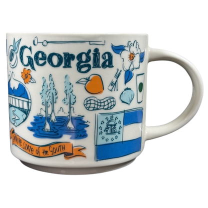 Starbucks Georgia Been There Series mug featuring iconic Georgia symbols and landmarks