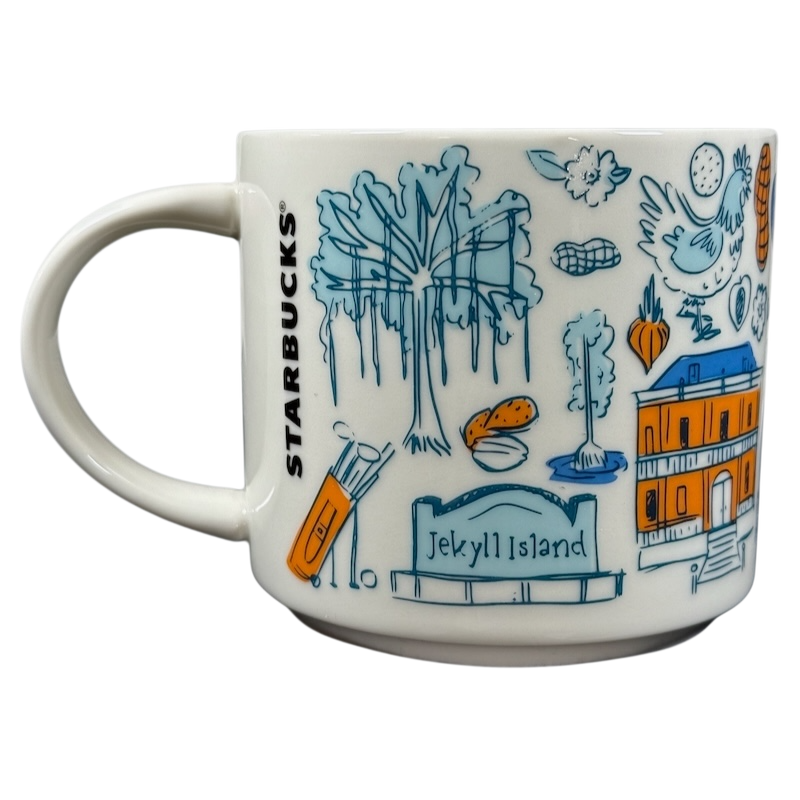 Starbucks Georgia Been There Series mug featuring illustrations of Jekyll Island landmarks and local icons