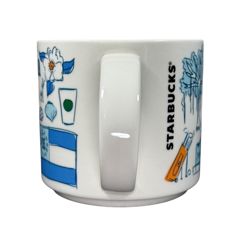 Starbucks Georgia Been There Series mug with blue and white state-themed illustrations and Starbucks logo
