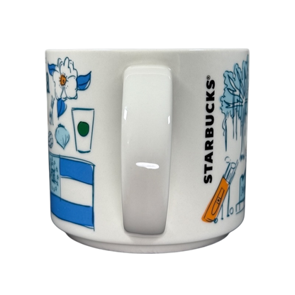 Starbucks Georgia Been There Series mug with blue and white state-themed illustrations and Starbucks logo