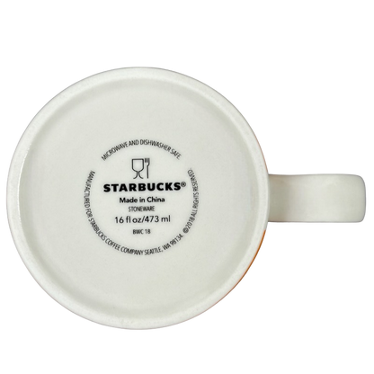 Bottom view of Global Icon Collector Series Hong Kong Starbucks mug with label indicating microwave and dishwasher safe