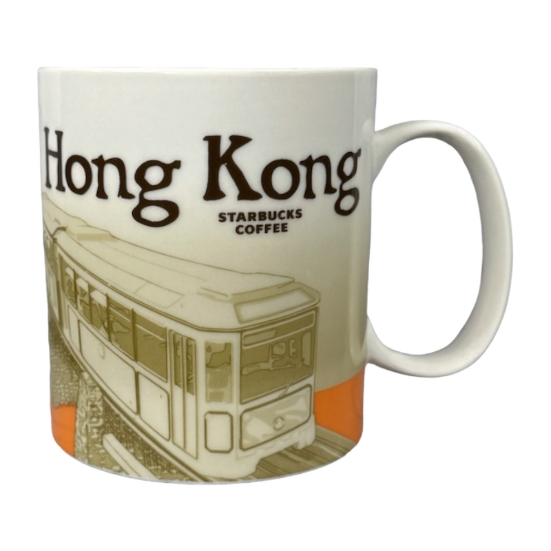 Global Icon Collector Series Hong Kong Starbucks mug featuring a tram design and iconic cityscape