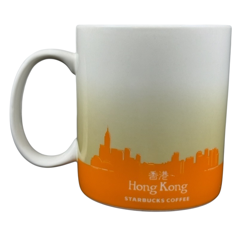 Global Icon Collector Series Hong Kong Starbucks mug with an orange skyline design and white finish