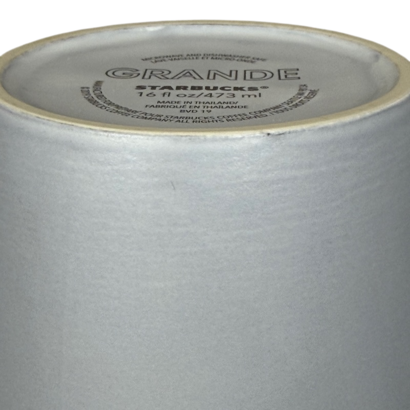 Bottom view of Grande Matte Gray Siren Collectible Mug Starbucks with engraving details