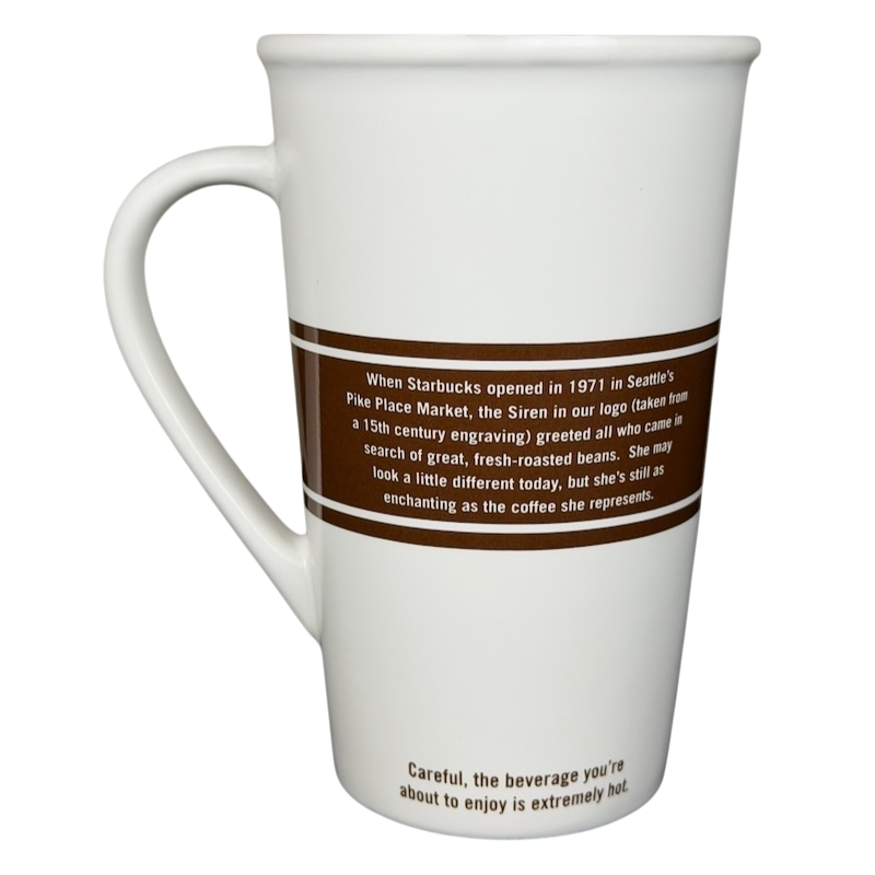 Starbucks Grande Siren First Logo vintage tall mug featuring historical information and classic design