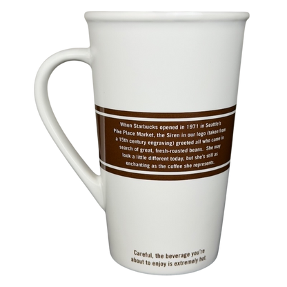 Starbucks Grande Siren First Logo vintage tall mug featuring historical information and classic design
