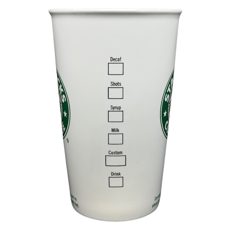 Starbucks grande siren vintage mug with measurement markings for beverages and customization options