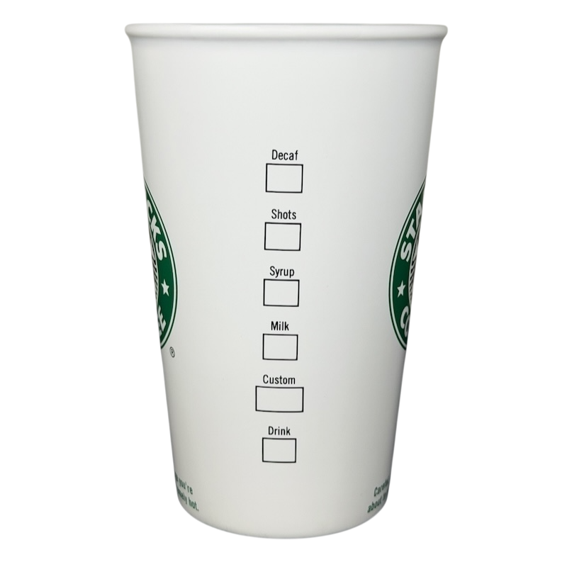 Starbucks grande siren vintage mug in white with marker options for custom drinks