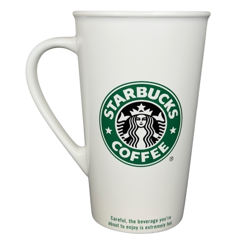 Starbucks grande siren vintage mug featuring iconic logo and warning label for hot beverages