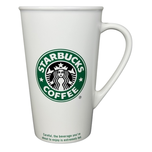 Starbucks grande siren vintage mug featuring classic logo and warning message about hot beverages