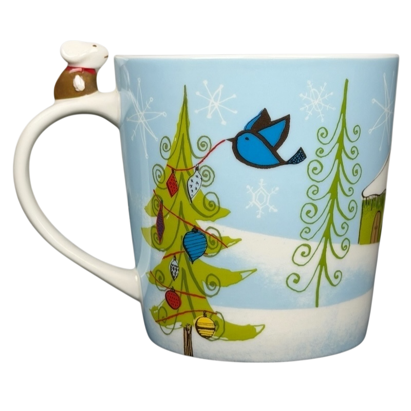 Starbucks Huxley the Mouse mug featuring whimsical winter designs with trees and a cute mouse handle