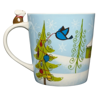 Starbucks Huxley the Mouse mug featuring whimsical winter designs with trees and a cute mouse handle