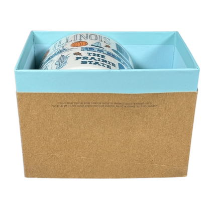 Illinois Starbucks Been There mug partially visible inside light blue and brown packaging box