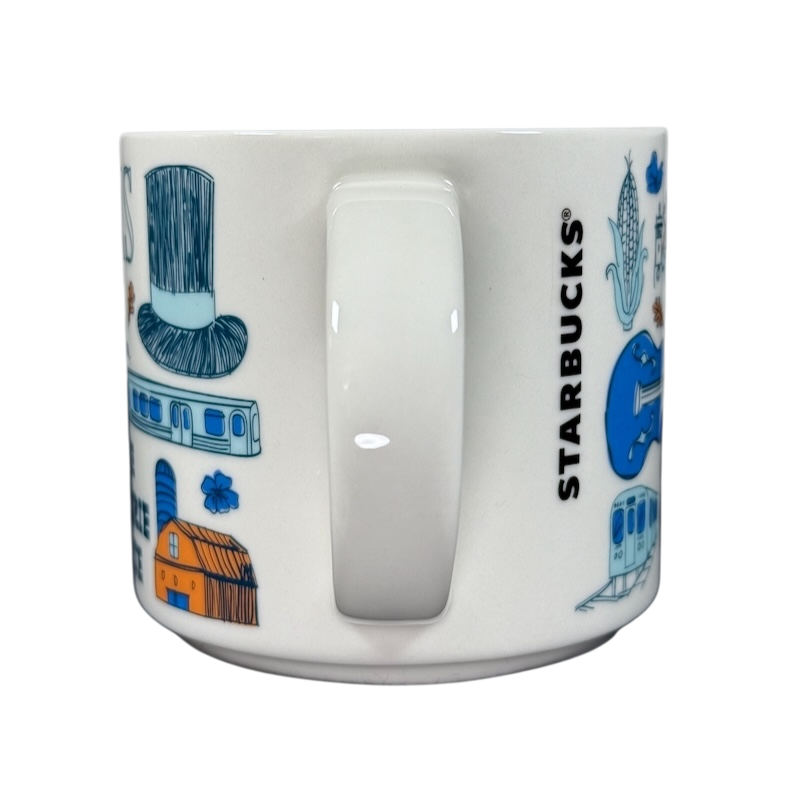 Illinois Starbucks Been There mug with blue and orange state-themed illustrations and white handle
