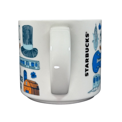 Illinois Starbucks Been There mug with blue and orange state-themed illustrations and white handle