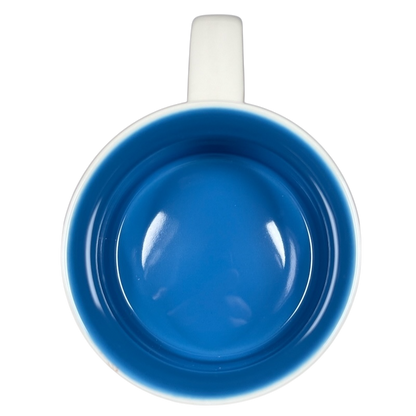 Top view of Illinois Starbucks Been There mug with white handle and blue interior