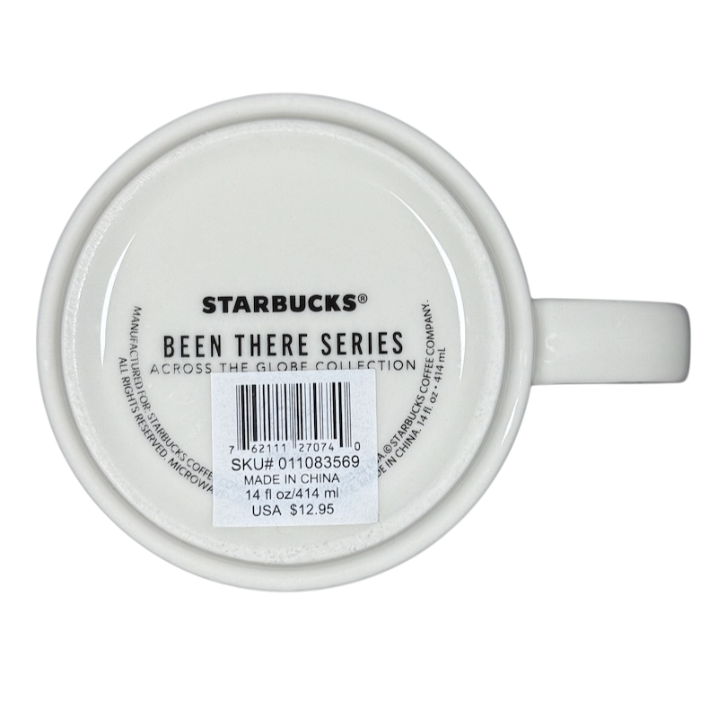 Bottom view of Kentucky Starbucks Been There mug showing product details and barcode label