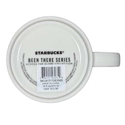 Bottom view of Kentucky Starbucks Been There mug showing product details and barcode label