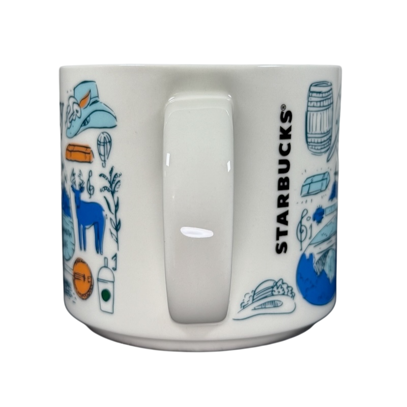Kentucky Starbucks Been There mug with blue and orange Kentucky-themed illustrations and white handle