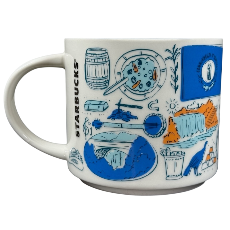 Kentucky Starbucks Been There mug with blue and orange iconic Kentucky illustrations on white ceramic