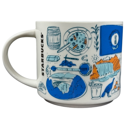 Kentucky Starbucks Been There mug with blue and orange iconic Kentucky illustrations on white ceramic