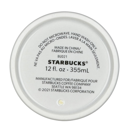 Bottom view of Las Vegas 777 Tumbler Starbucks showcasing the 12 oz capacity and manufacturer details
