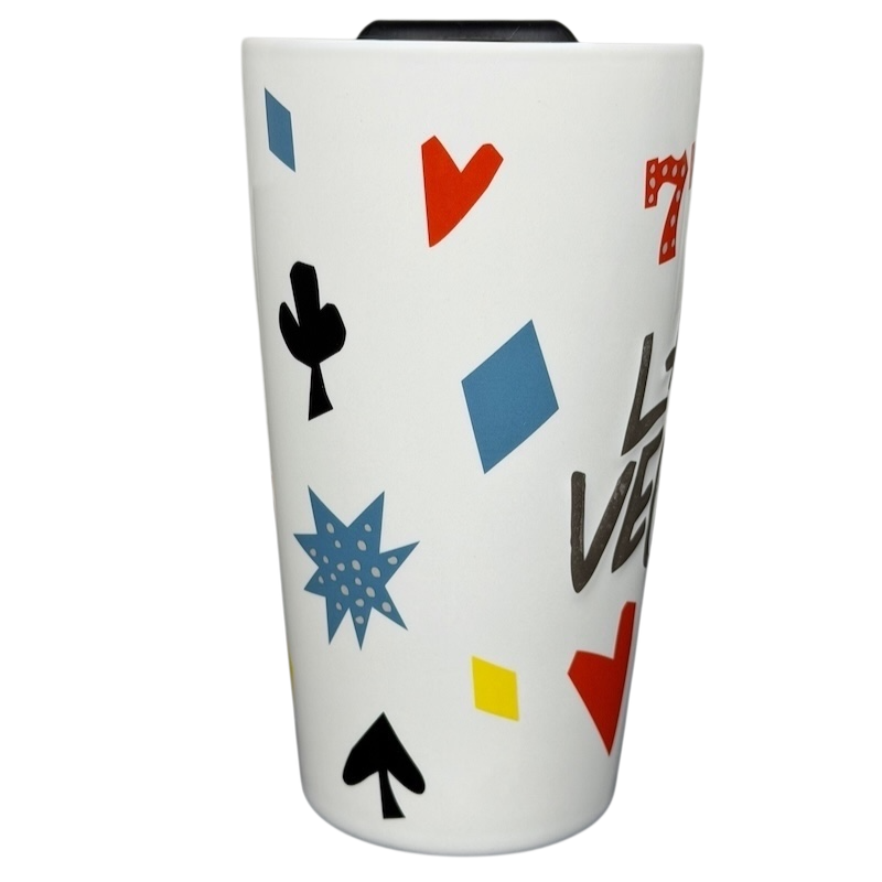 Starbucks Las Vegas 777 Tumbler featuring colorful playing card symbols and bold graphics