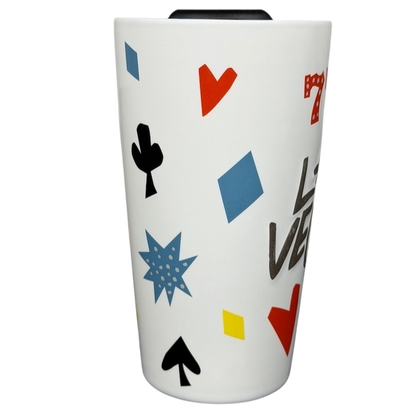 Starbucks Las Vegas 777 Tumbler featuring colorful playing card symbols and bold graphics