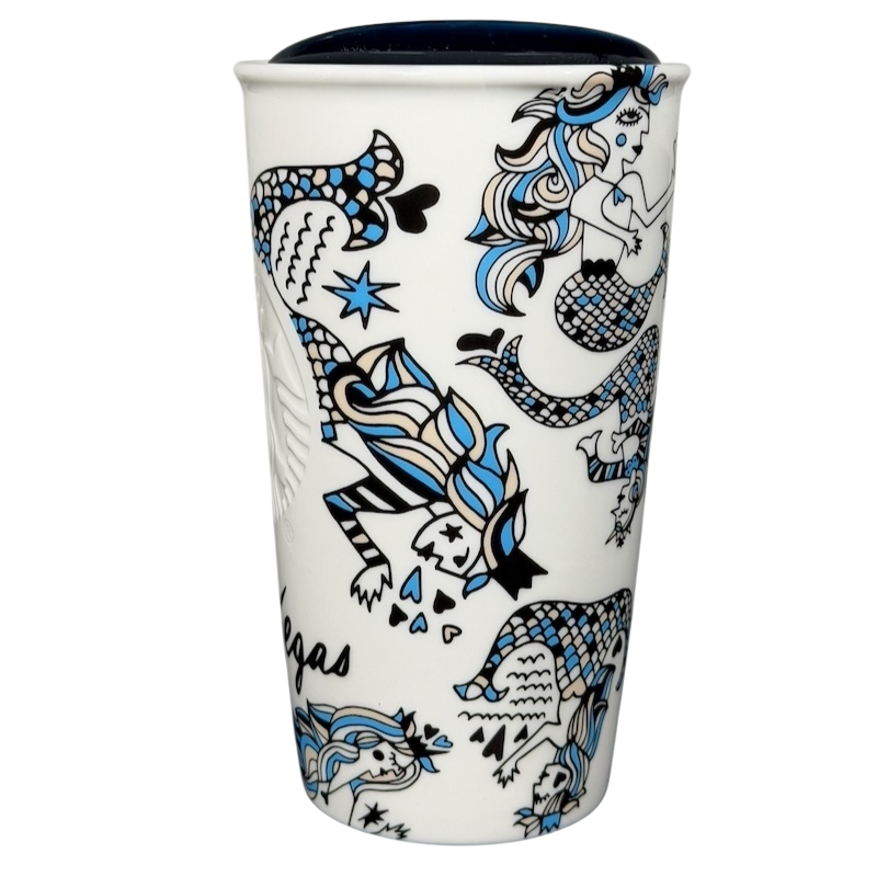 Starbucks Las Vegas collectible tumbler featuring colorful mermaid and star designs