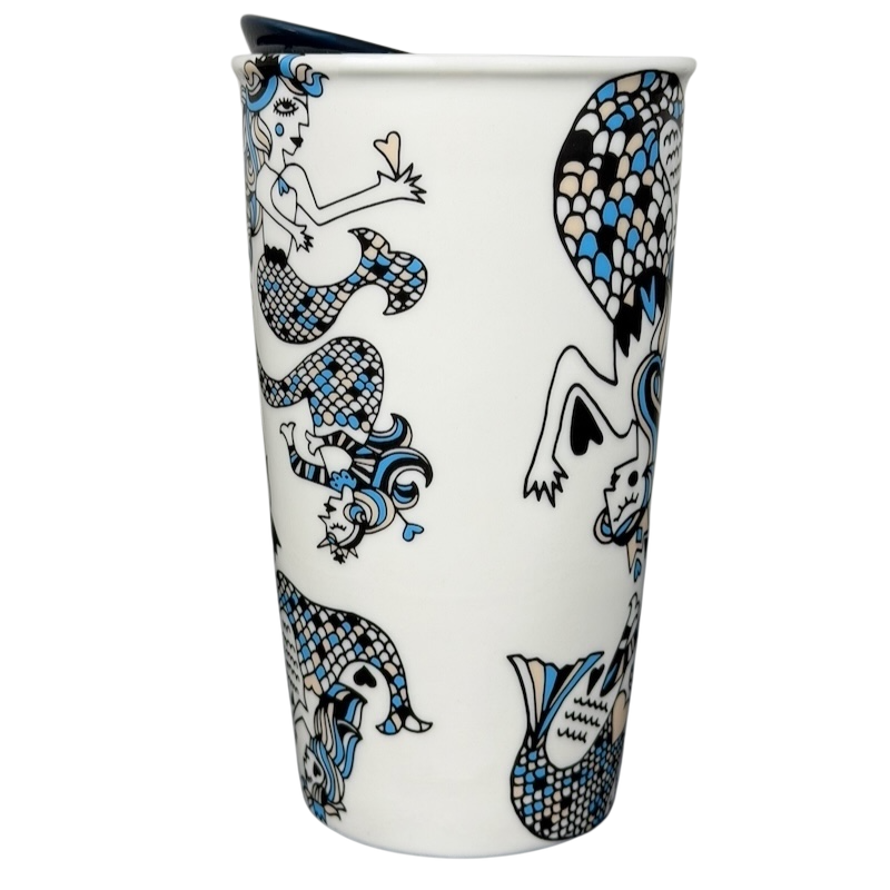 Starbucks Las Vegas collectible tumbler featuring whimsical mermaid and marine designs in blue