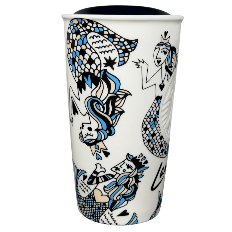 Starbucks Las Vegas collectible tumbler featuring vibrant mermaid designs in blue and black hues