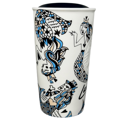 Starbucks Las Vegas collectible tumbler featuring vibrant mermaid designs in blue and black hues