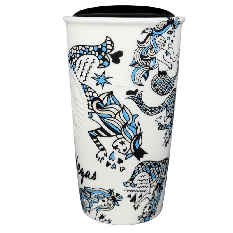 Starbucks Las Vegas collectible tumbler with vibrant mermaid design in blue and white colors