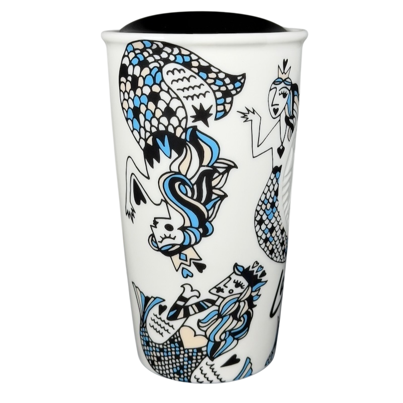 Starbucks Las Vegas collectible tumbler featuring vibrant mermaid designs in blue and white