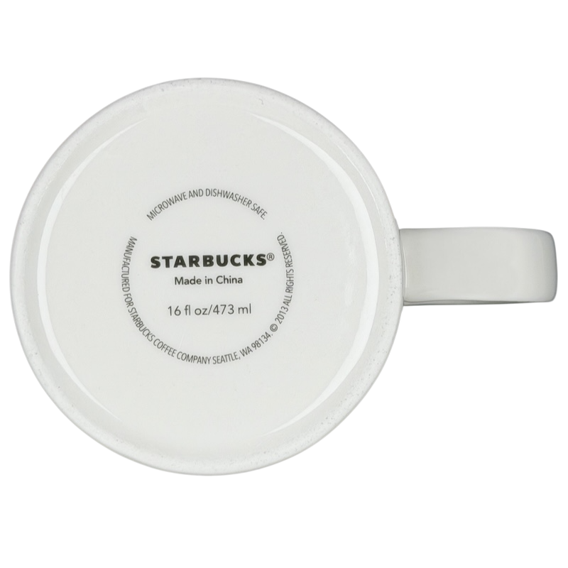 Bottom view of Starbucks Lebanon Global Icon mug 2013 showcasing microwave and dishwasher safe label