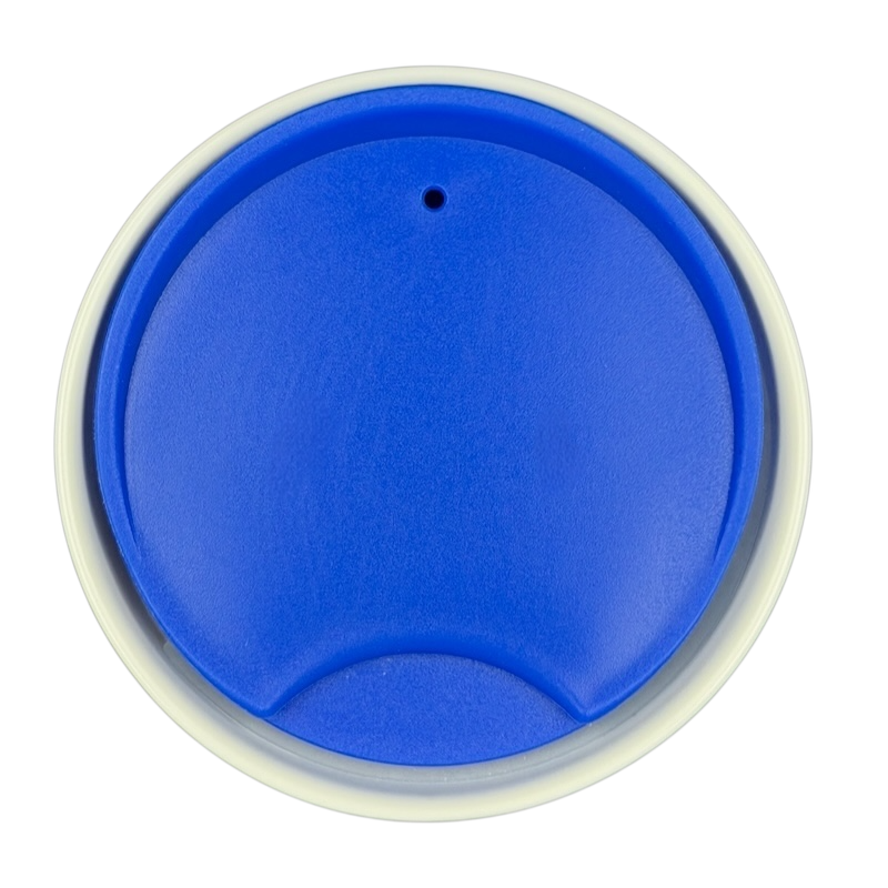 Top view of the Starbucks Local Collection Chicago tumbler in blue with a white lid design