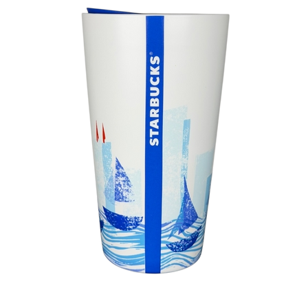 Starbucks Local Collection Chicago tumbler featuring a vibrant sailboat design with blue accents