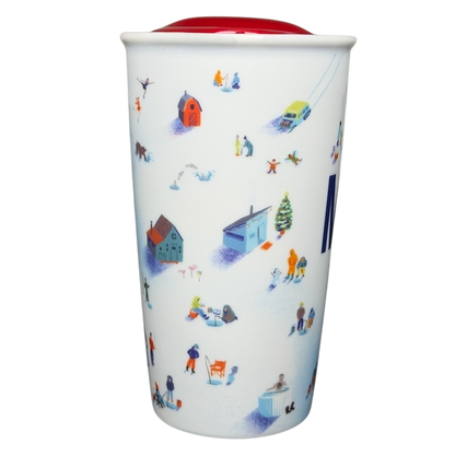 Local Collection Minnesota Tumbler Starbucks featuring winter-themed designs and a vibrant red lid