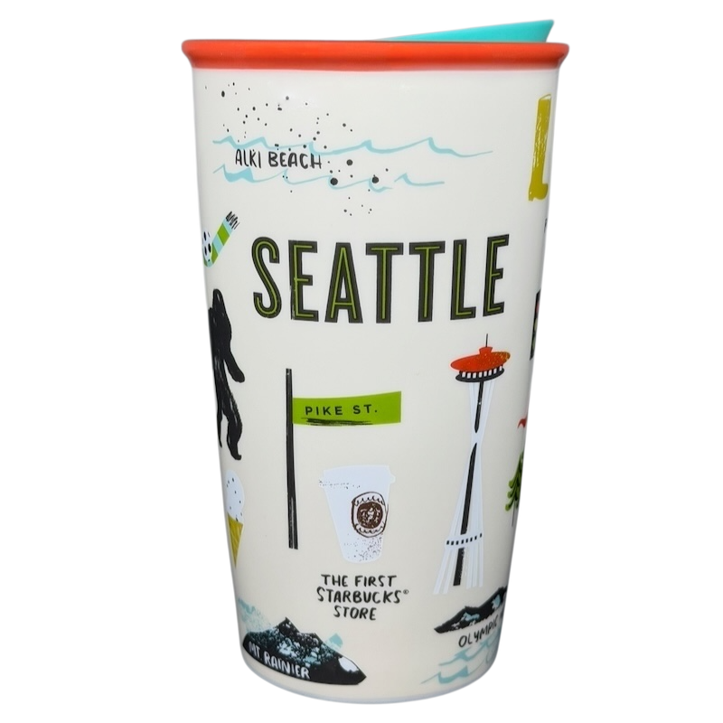 Starbucks Local Collection Seattle tumbler featuring iconic Seattle landmarks and vibrant designs