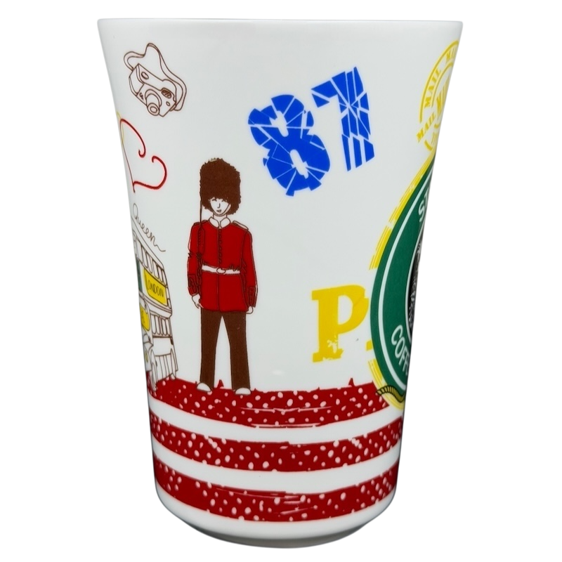 Starbucks London 87 mug featuring iconic London imagery and colorful designs
