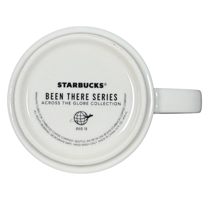 Bottom view of Starbucks Los Angeles holiday Been There Series mug showing logo and collection details