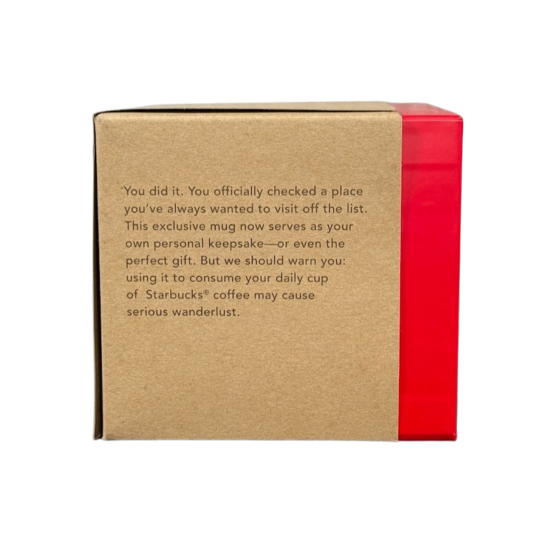Starbucks Los Angeles holiday Been There Series mug packaging box with descriptive text on side