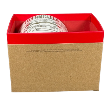 Starbucks Los Angeles holiday Been There Series mug partially visible in red and brown gift box