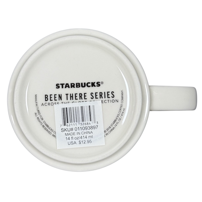 Bottom view of Starbucks Louisiana Been There mug showing product details and barcode sticker