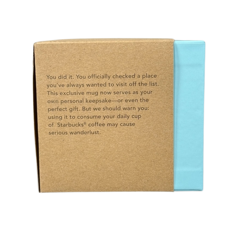 Starbucks Louisiana Been There mug in light blue packaging with a message on the box