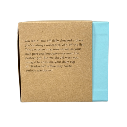 Starbucks Louisiana Been There mug in light blue packaging with a message on the box