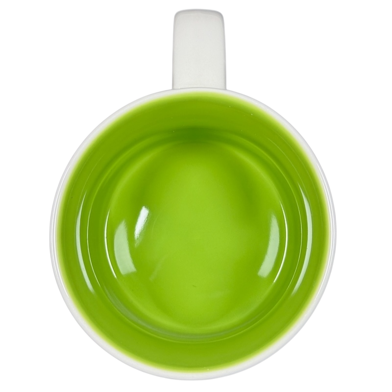 Top view of Starbucks Louisiana Been There mug with vibrant green interior and white handle