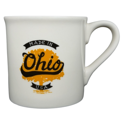 Ceramic Starbucks mug with 'Made in Ohio' design and vibrant yellow tree graphic